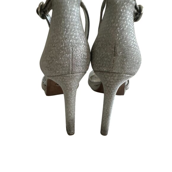 MICHAEL KORS Silver Fabric Ankle Strap Heels Size 7.5 - Picture 9 of 11
